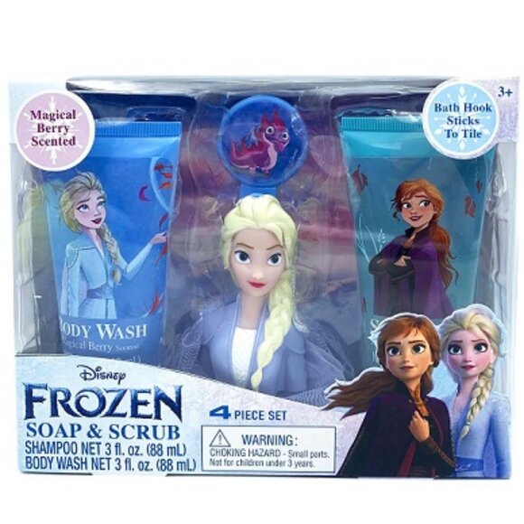 Disney Frozen Soap & Scrub        4 Piece Bath Set        Magical Berry Scented - Picture 1 of 11